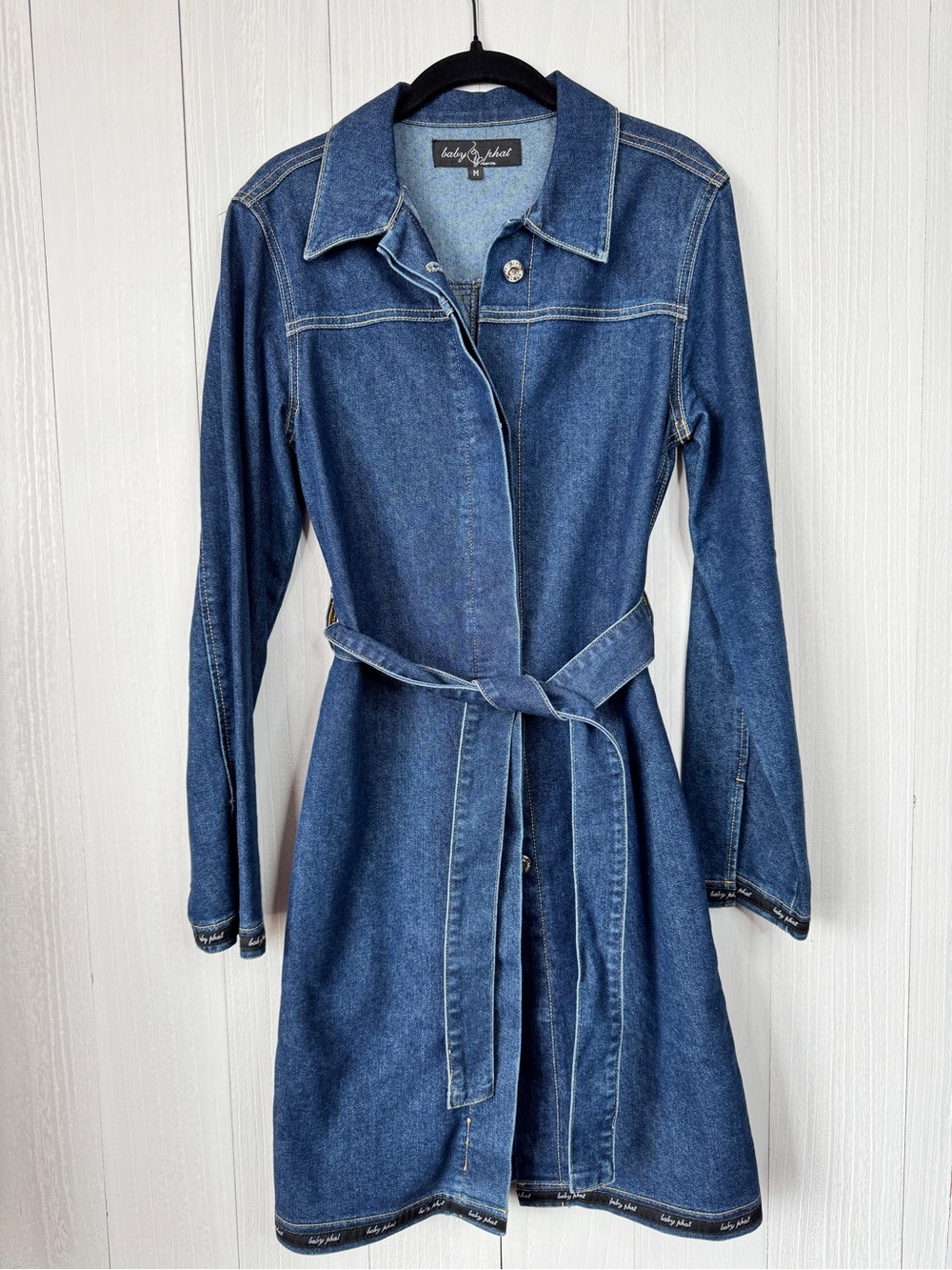 Baby Phat True Y2K Dark Wash Denim Belted Trench Dress M